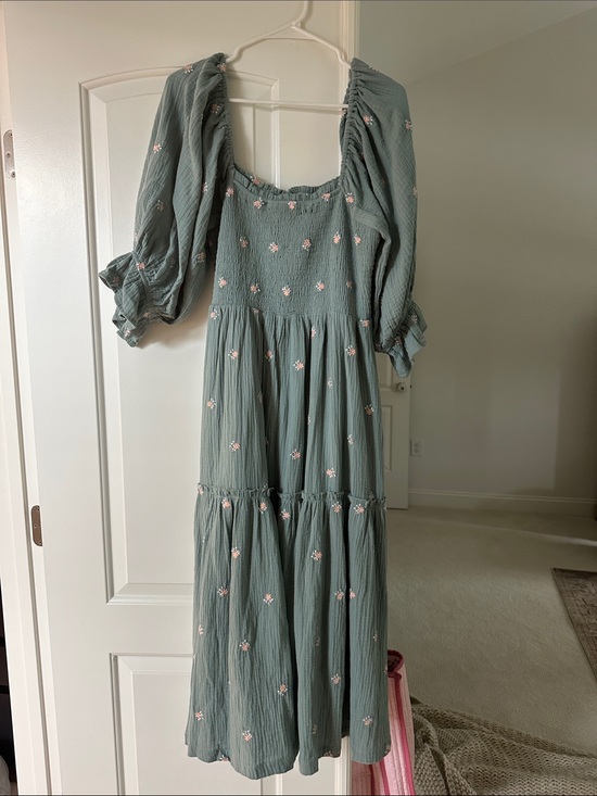 Listicle Dresses & Skirts - Listicle Sage Green Maxi Dress with Pink Floral Details